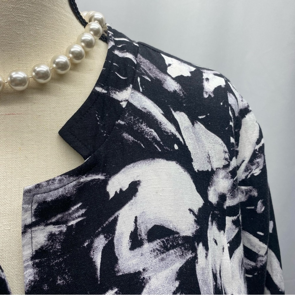 Catherines Monochrome Floral Open Jacket 2X 3/4 SL Pockets Black/White - Picture 4 of 11